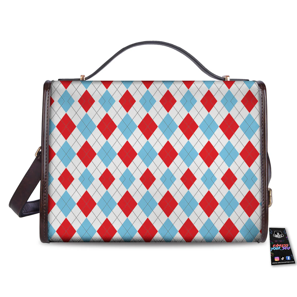 Argyle Blue And Red Print Pattern Women's Satchel Bag - Image 2