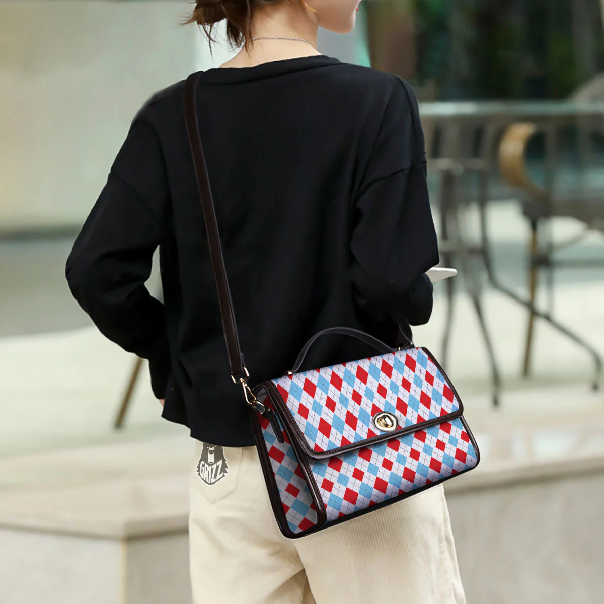 Argyle Blue And Red Print Pattern Women's Satchel Bag - Image 3