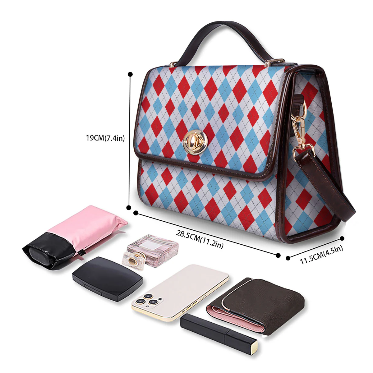 Argyle Blue And Red Print Pattern Women's Satchel Bag - Image 4