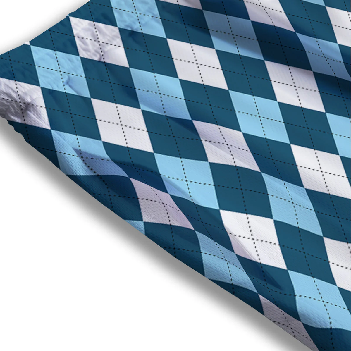 Argyle Blue And White Print Pattern Mesh Shorts - Image 3