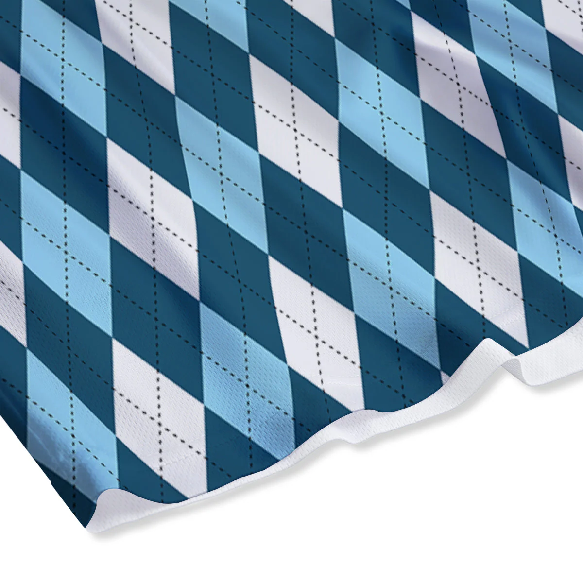 Argyle Blue And White Print Pattern Mesh Shorts - Image 4