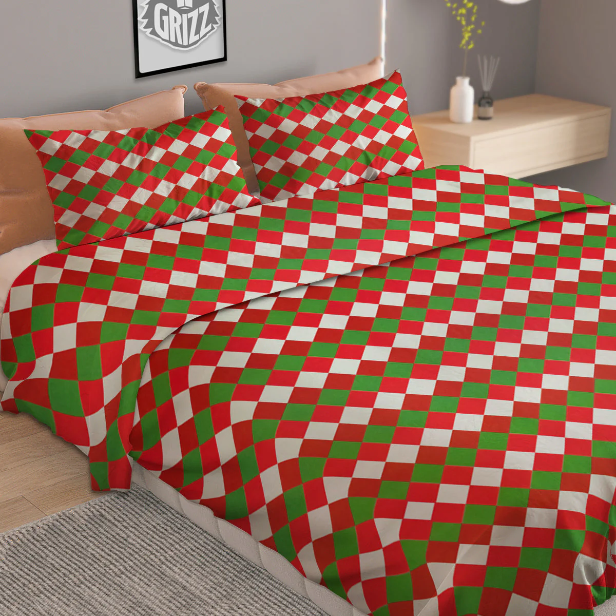 Argyle Christmas Themed Print Pattern Duvet Cover Bedding Set - Image 2