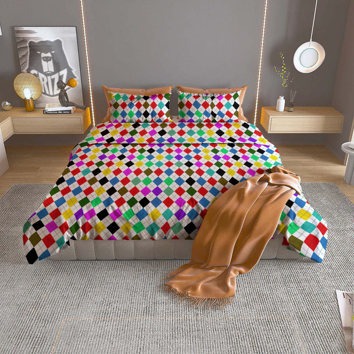 Argyle Colorful Print Pattern Duvet Cover Bedding Set