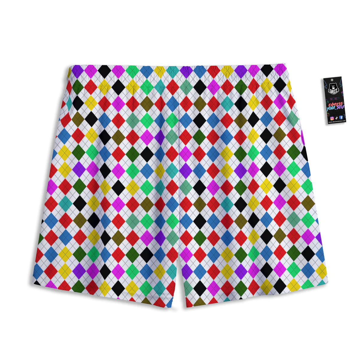 Argyle Colorful Print Pattern Mesh Shorts - Image 2