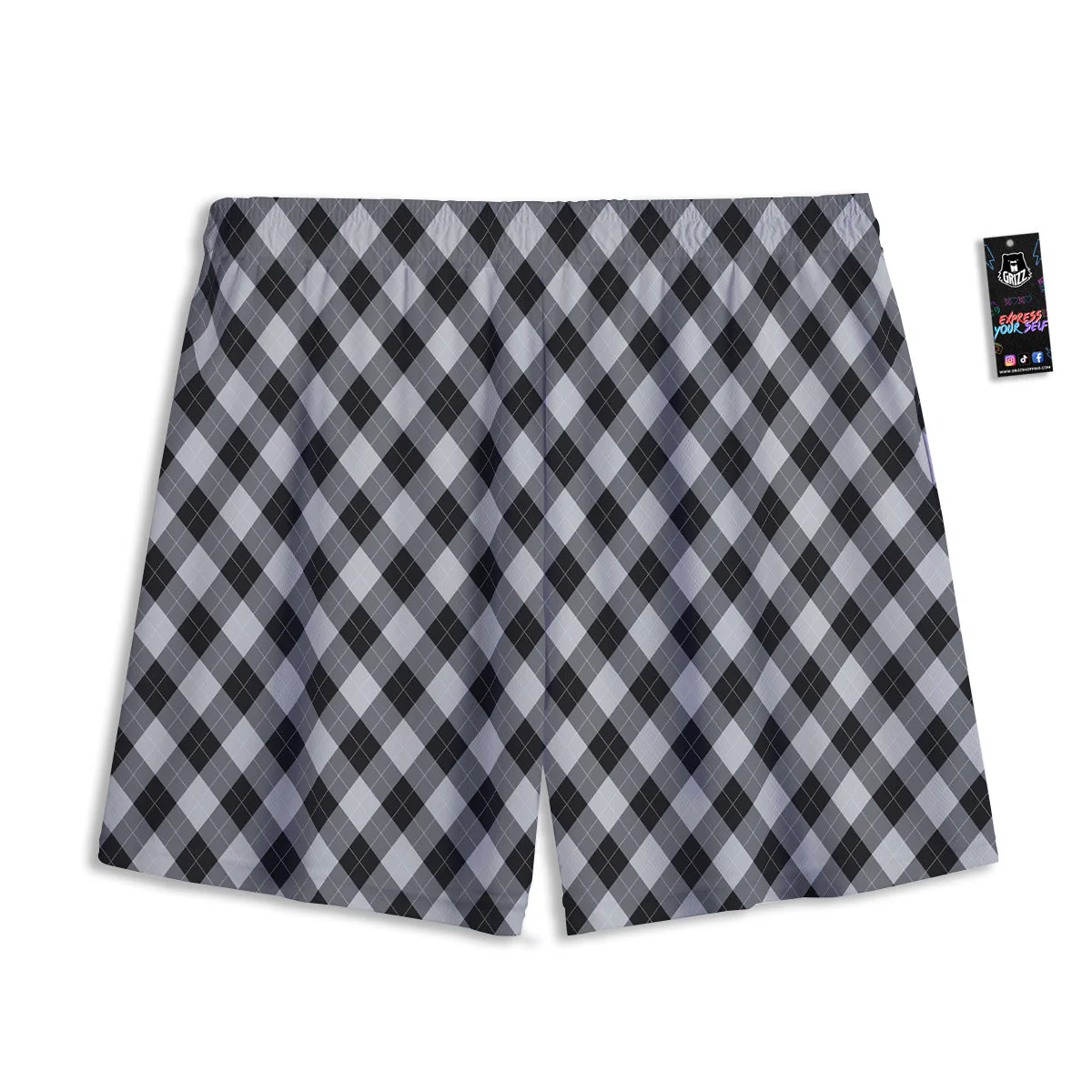 Argyle Dark Grey Print Pattern Mesh Shorts - Image 2