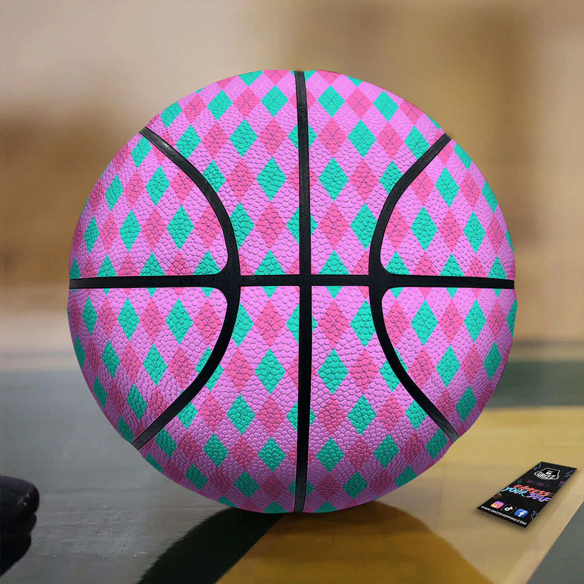 Argyle Green And Pink Print Pattern Basketball