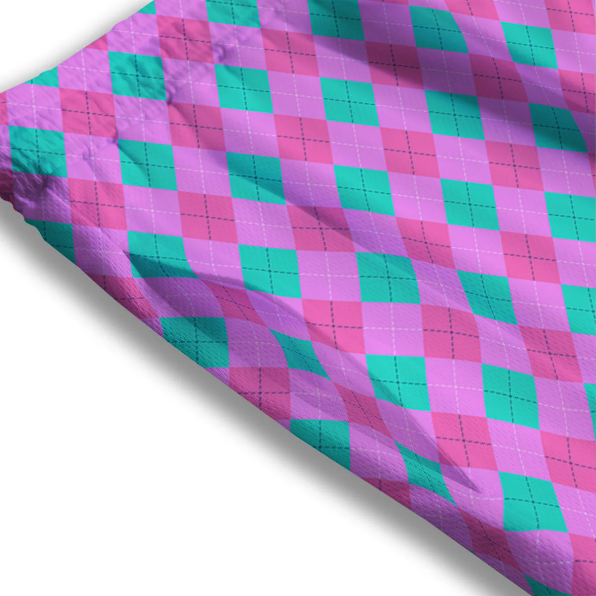 Argyle Green And Pink Print Pattern Mesh Shorts - Image 3