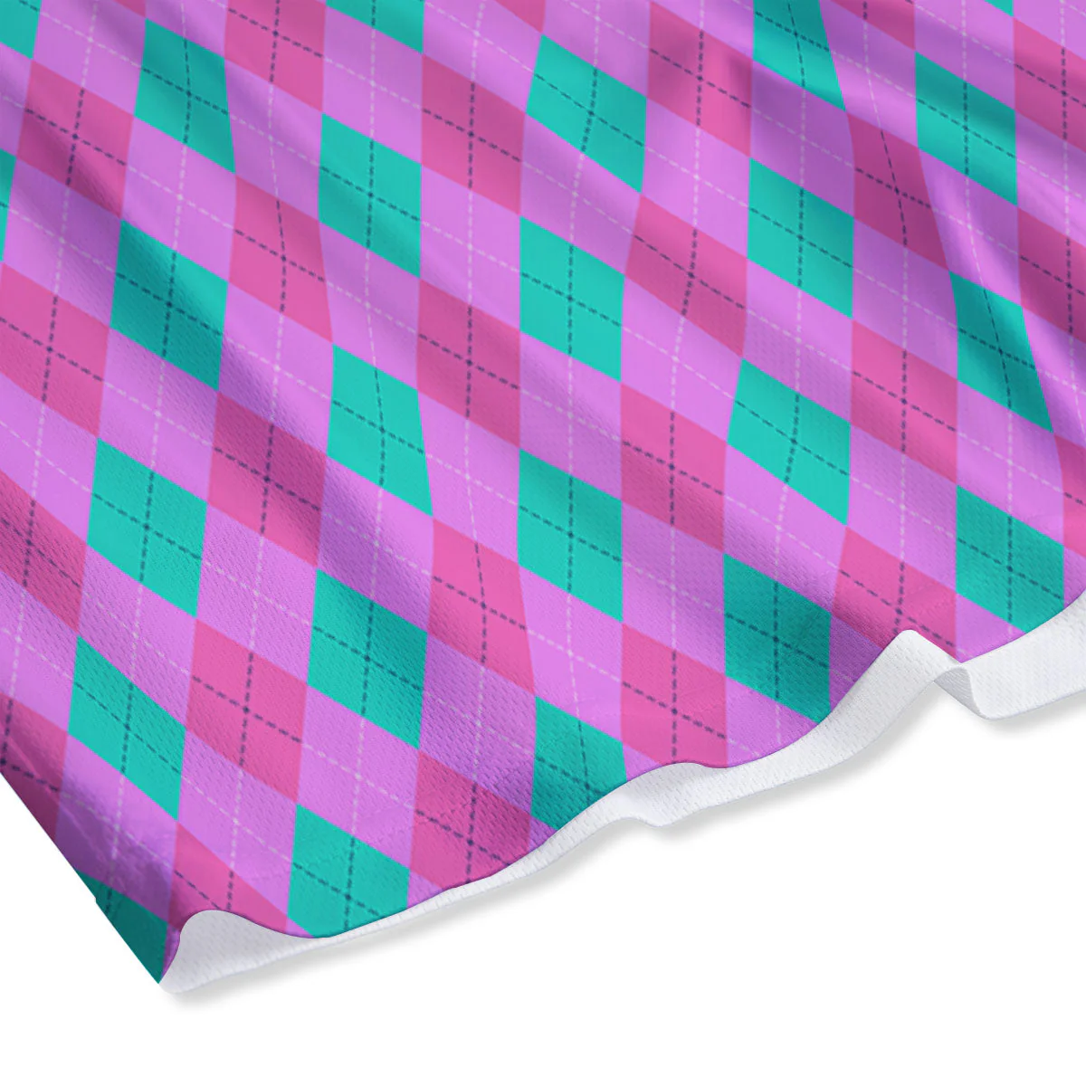 Argyle Green And Pink Print Pattern Mesh Shorts - Image 4