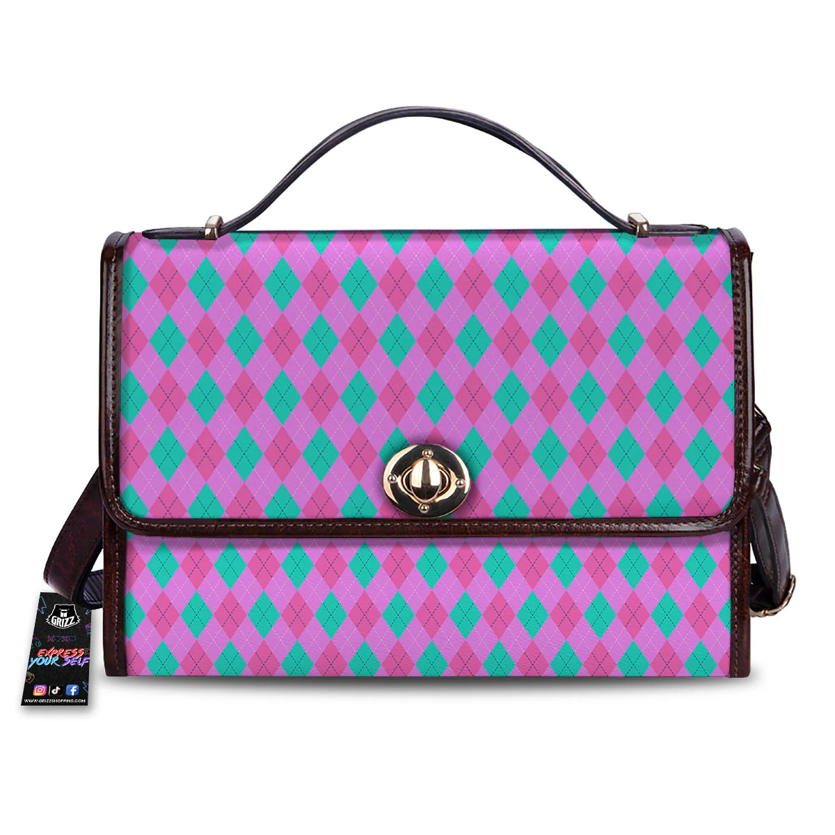 Argyle Green And Pink Print Pattern Women's Satchel Bag