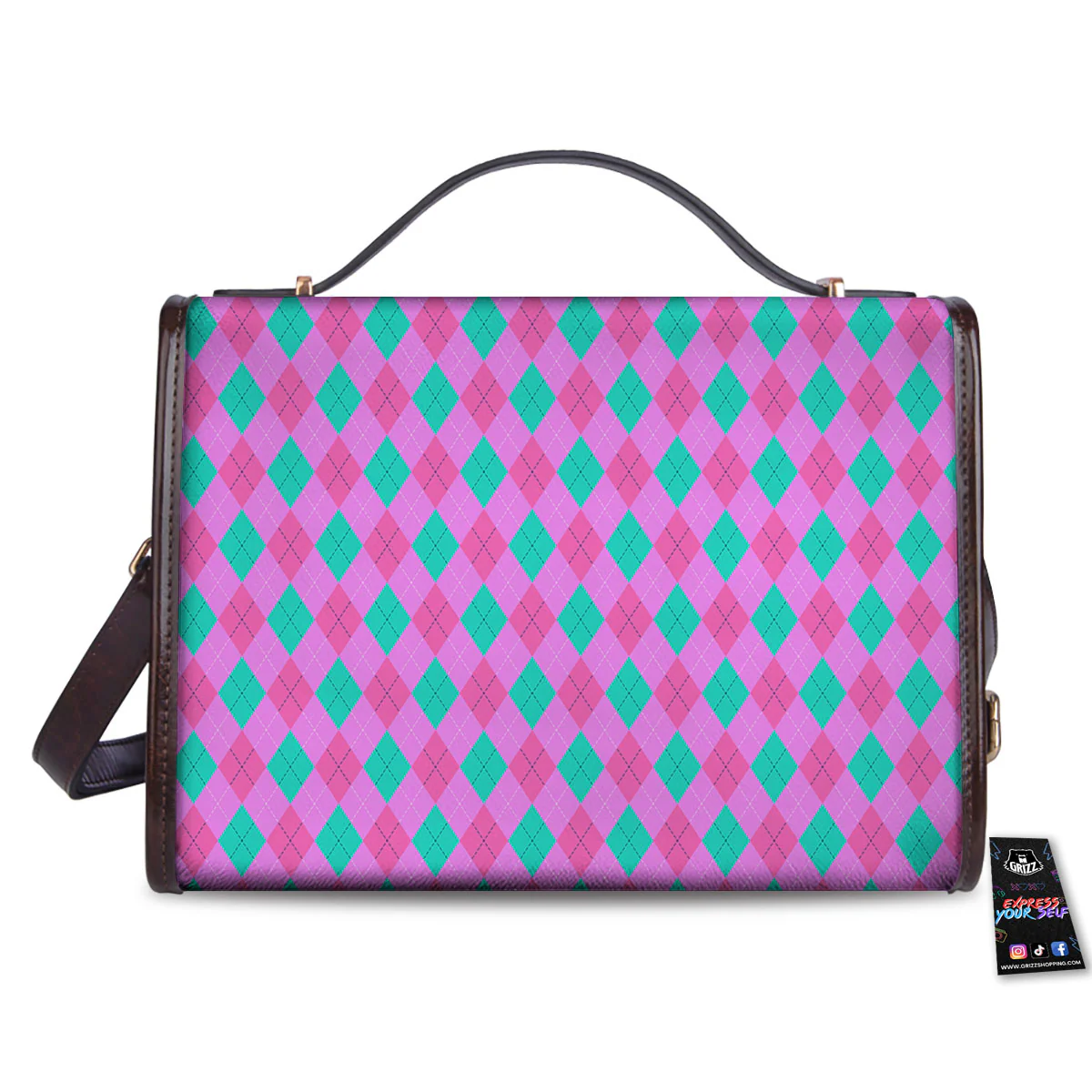 Argyle Green And Pink Print Pattern Women's Satchel Bag - Image 2