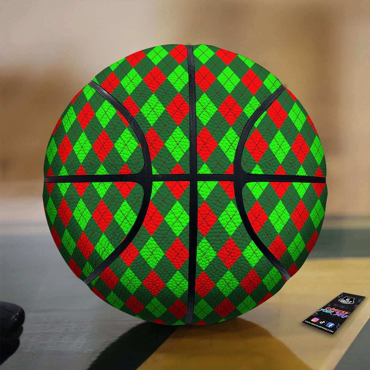 Argyle Green And Red Print Pattern Basketball