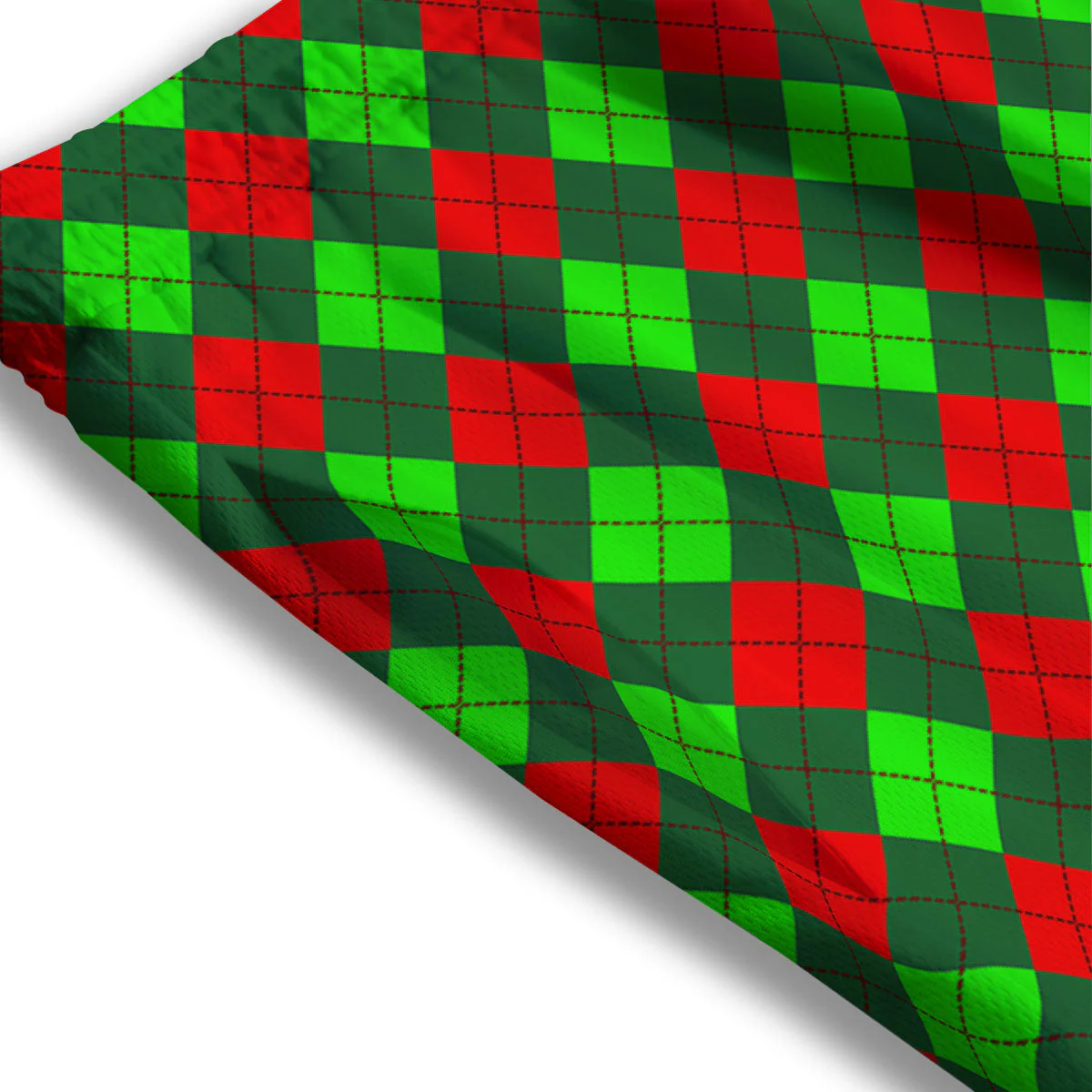 Argyle Green And Red Print Pattern Mesh Shorts - Image 3