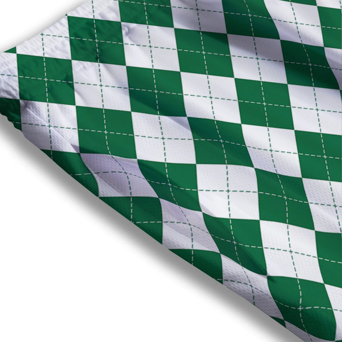 Argyle Green And White Print Pattern Mesh Shorts - Image 3