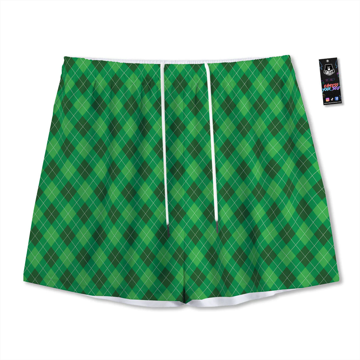 Argyle Green Print Pattern Mesh Shorts