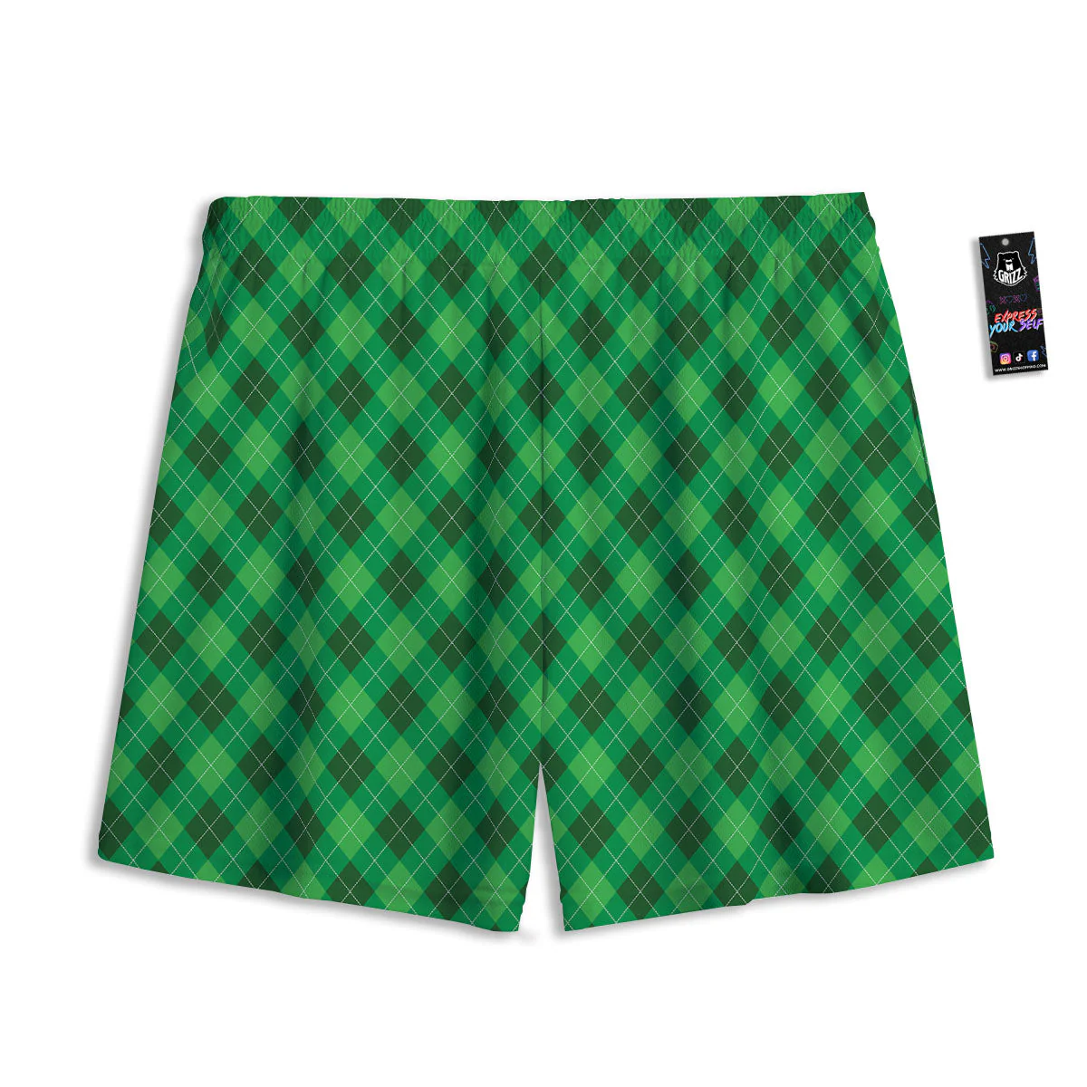Argyle Green Print Pattern Mesh Shorts - Image 2
