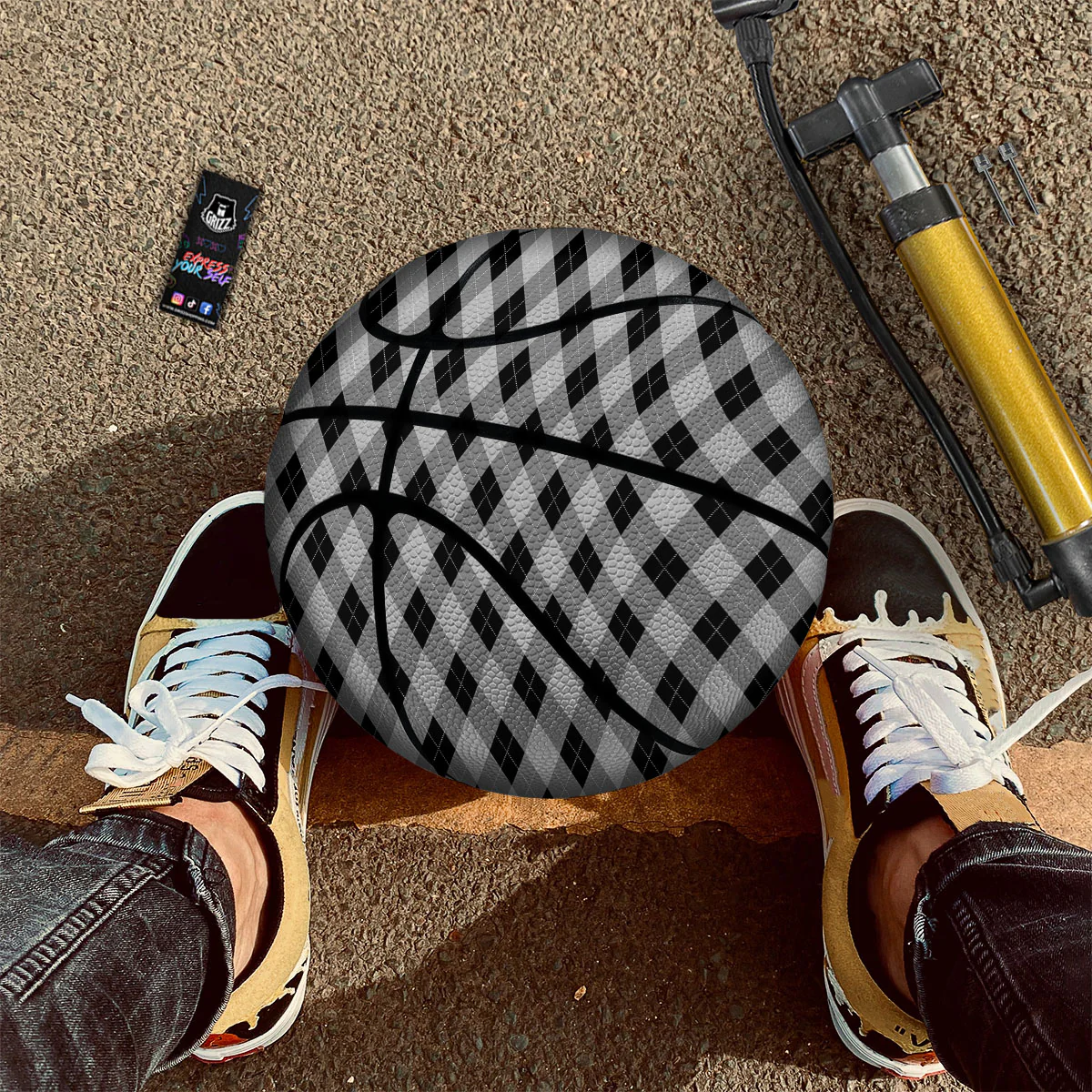 Argyle Grey And Black Print Pattern Basketball - Image 2