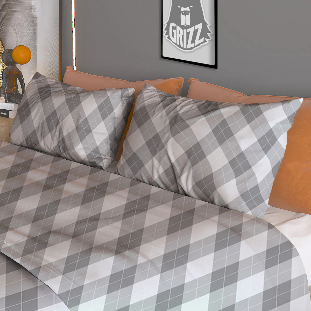 Argyle Grey Print Pattern Duvet Cover Bedding Set - Image 3