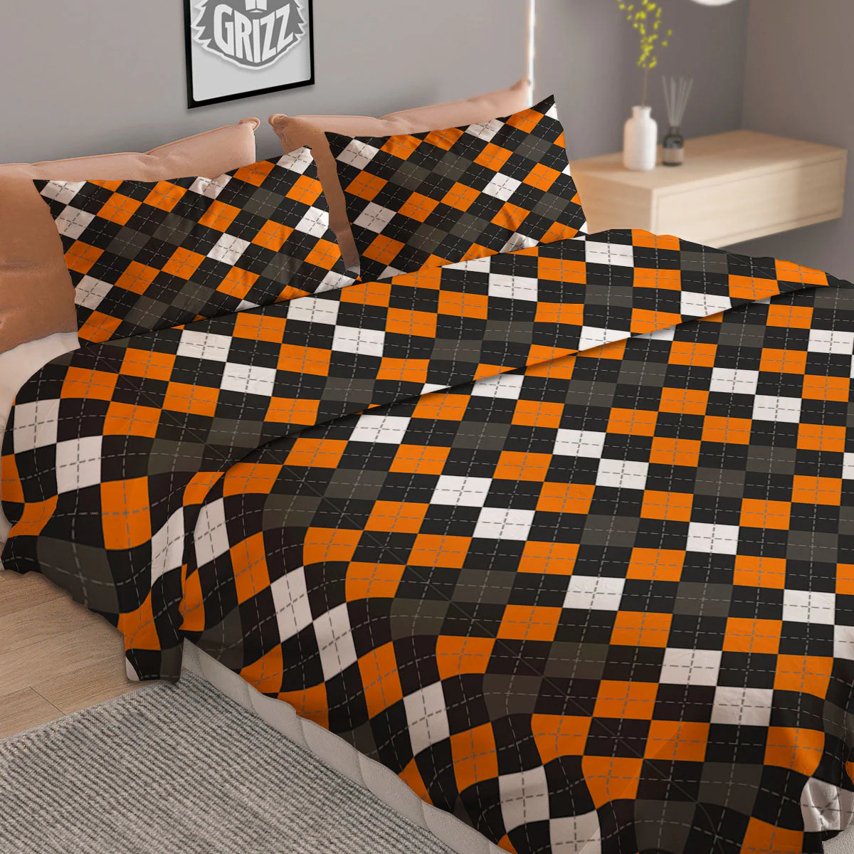 Argyle Halloween Print Pattern Duvet Cover Bedding Set - Image 2