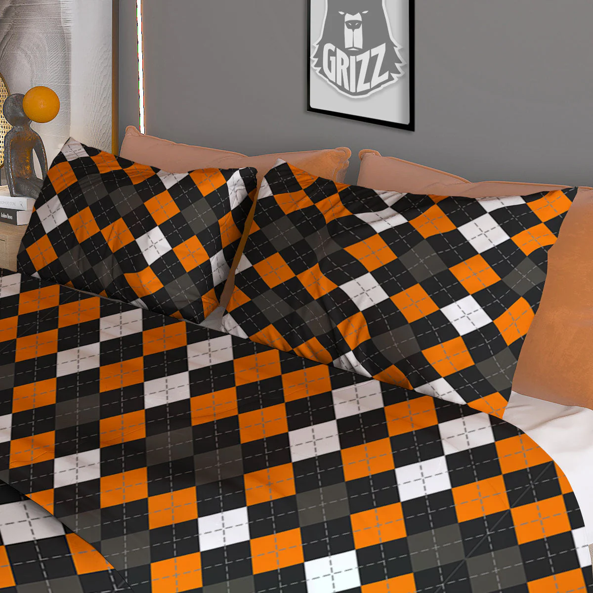 Argyle Halloween Print Pattern Duvet Cover Bedding Set - Image 3