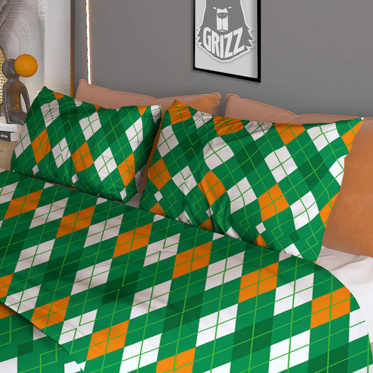 Argyle Irish Print Pattern Duvet Cover Bedding Set - Image 3