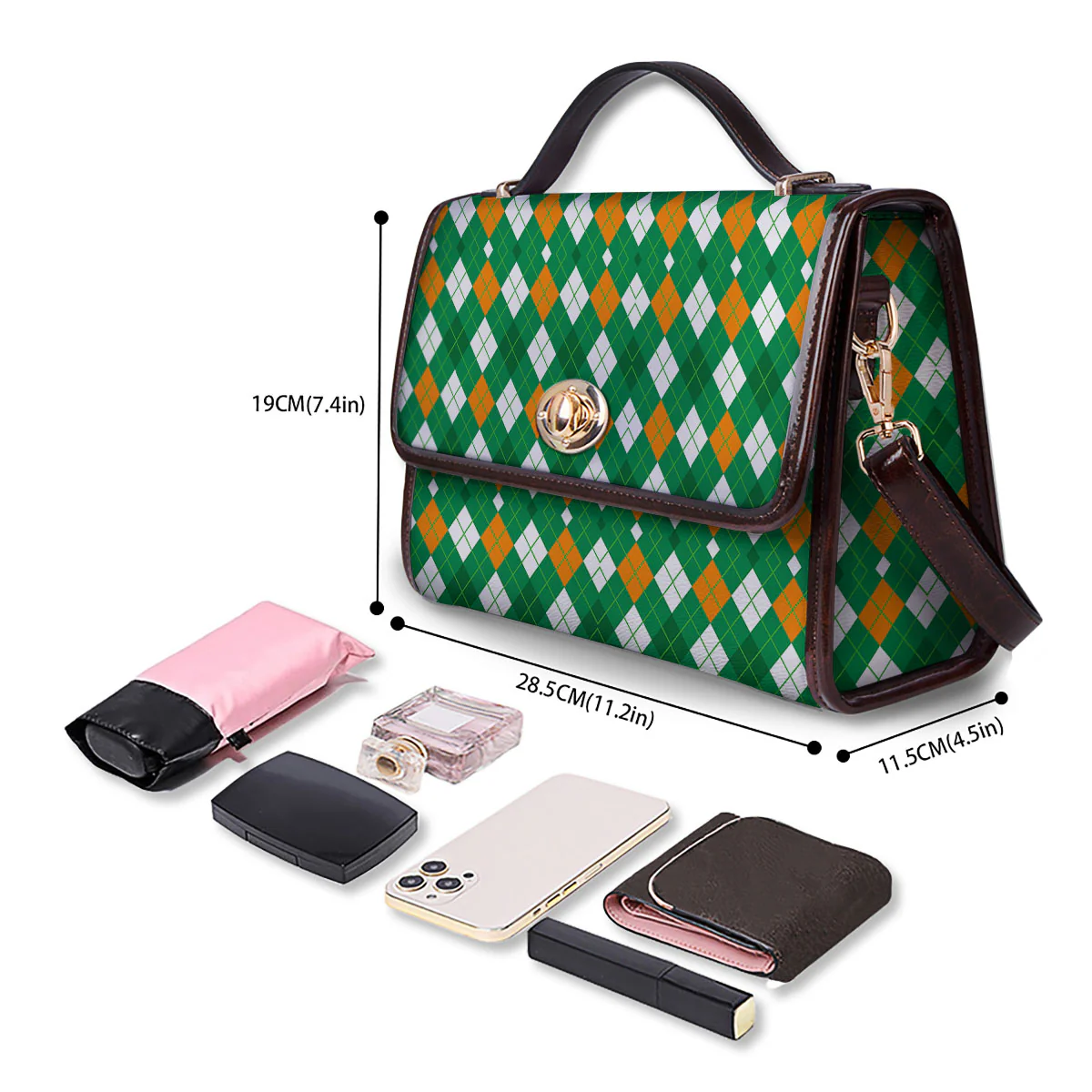 Argyle Irish Print Pattern Women's Satchel Bag - Image 4