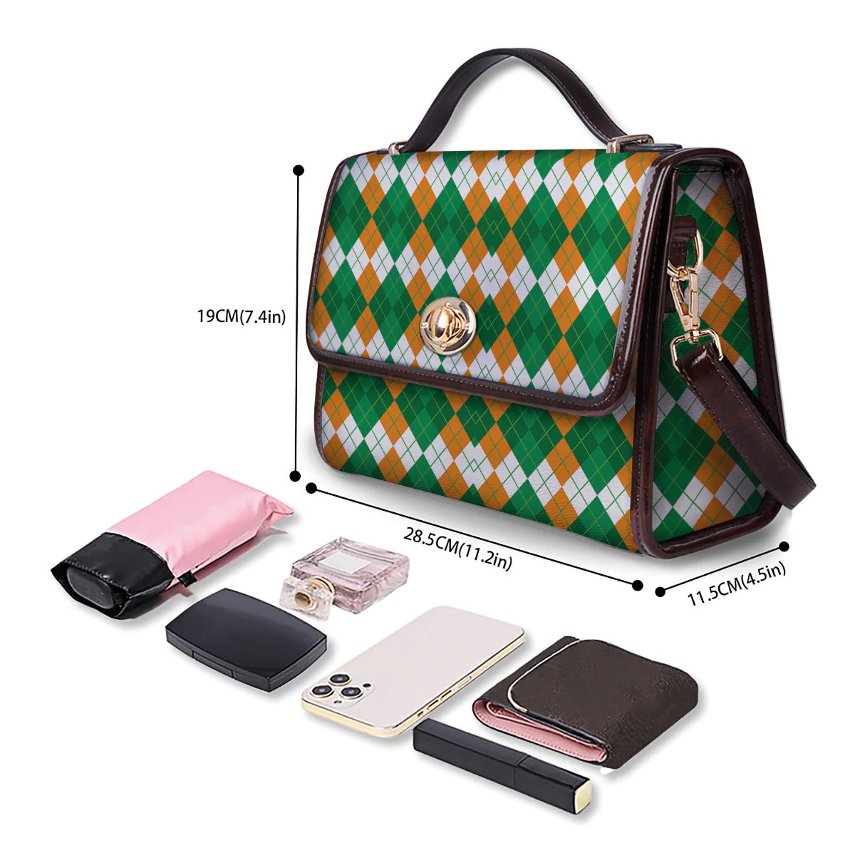 Argyle Irish Themed Print Pattern Women's Satchel Bag - Image 4