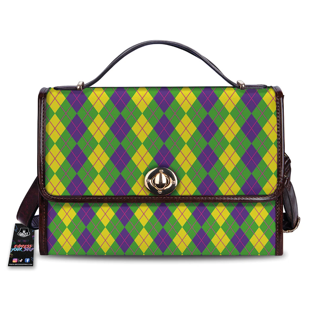 Argyle Mardi Gras Print Pattern Women's Satchel Bag