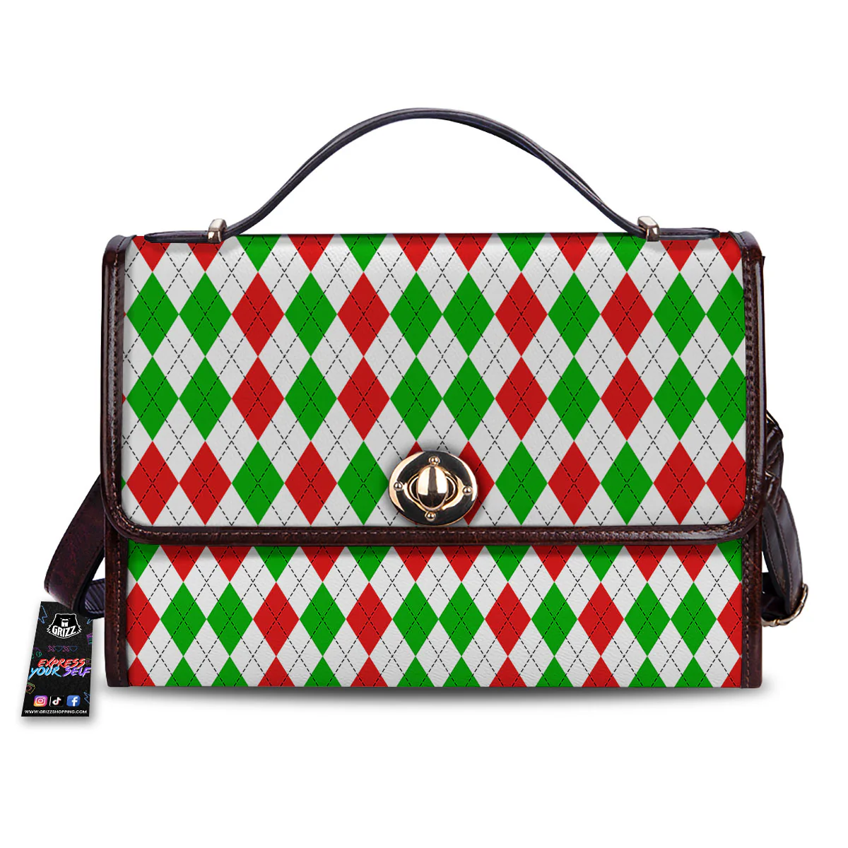 Argyle Merry Christmas Print Pattern Women's Satchel Bag