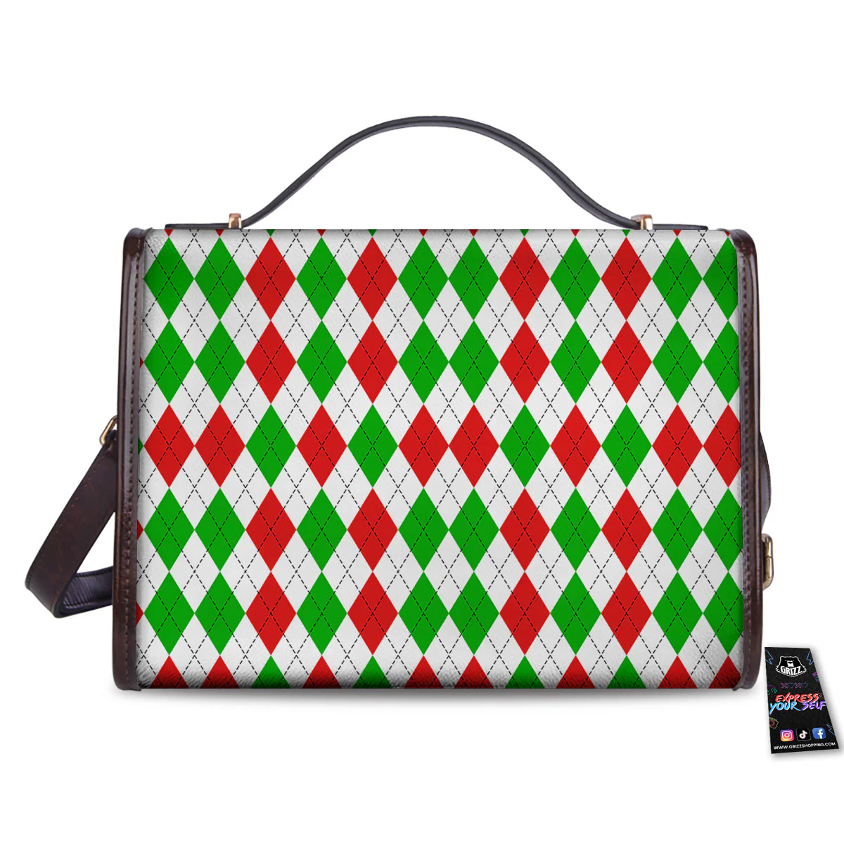 Argyle Merry Christmas Print Pattern Women's Satchel Bag - Image 2