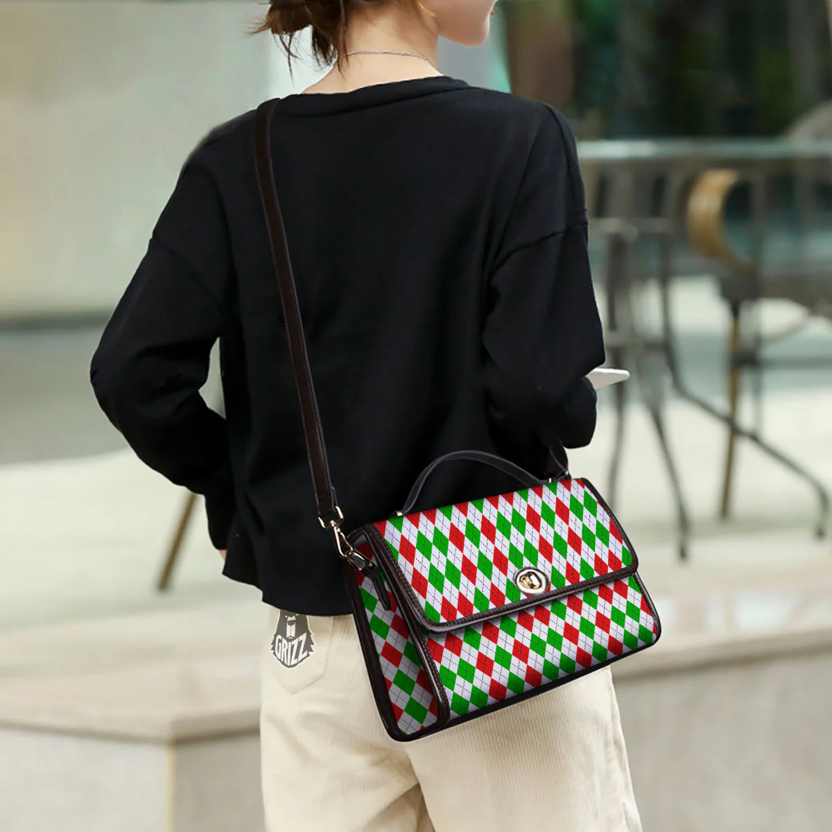 Argyle Merry Christmas Print Pattern Women's Satchel Bag - Image 3