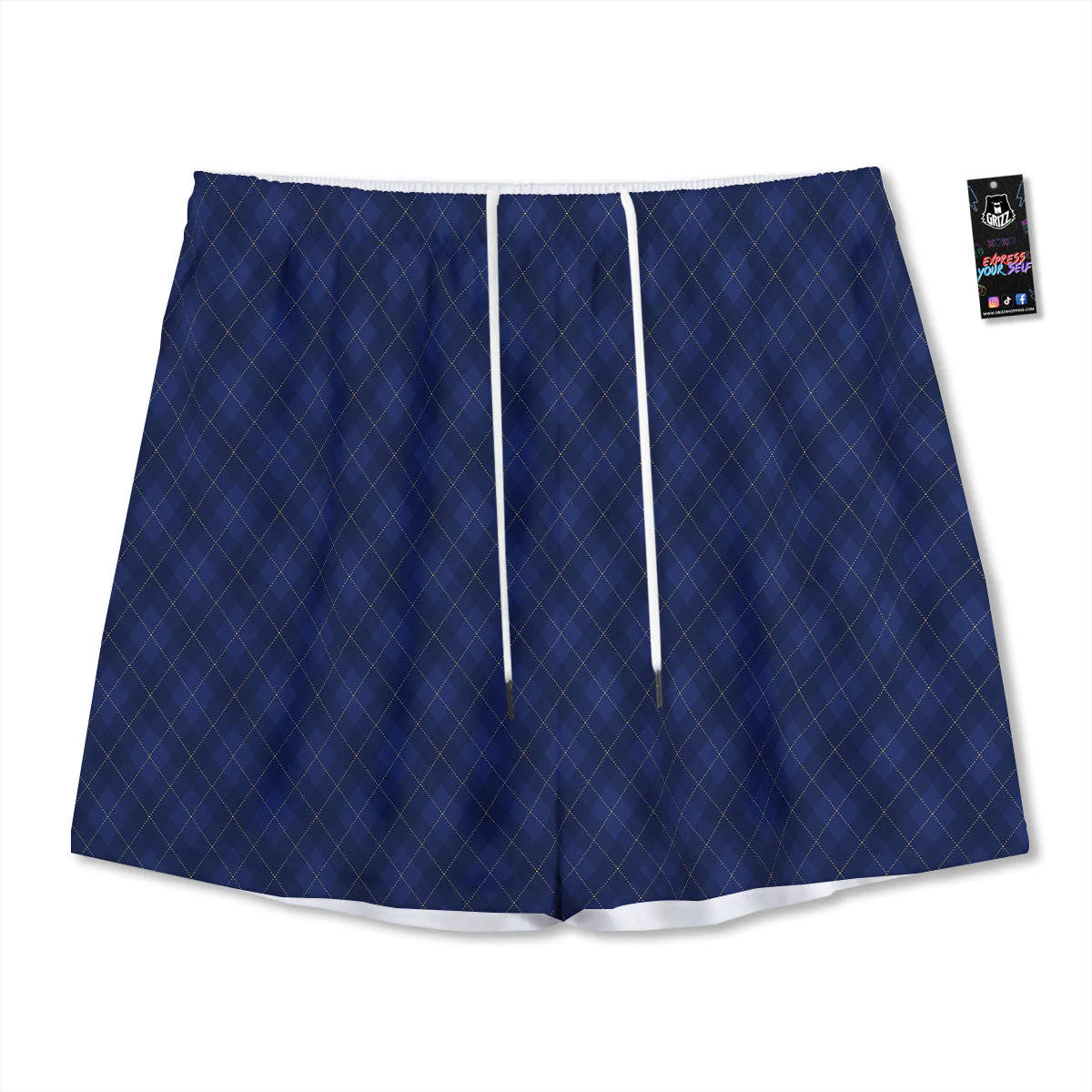 Argyle Navy Blue Print Pattern Mesh Shorts
