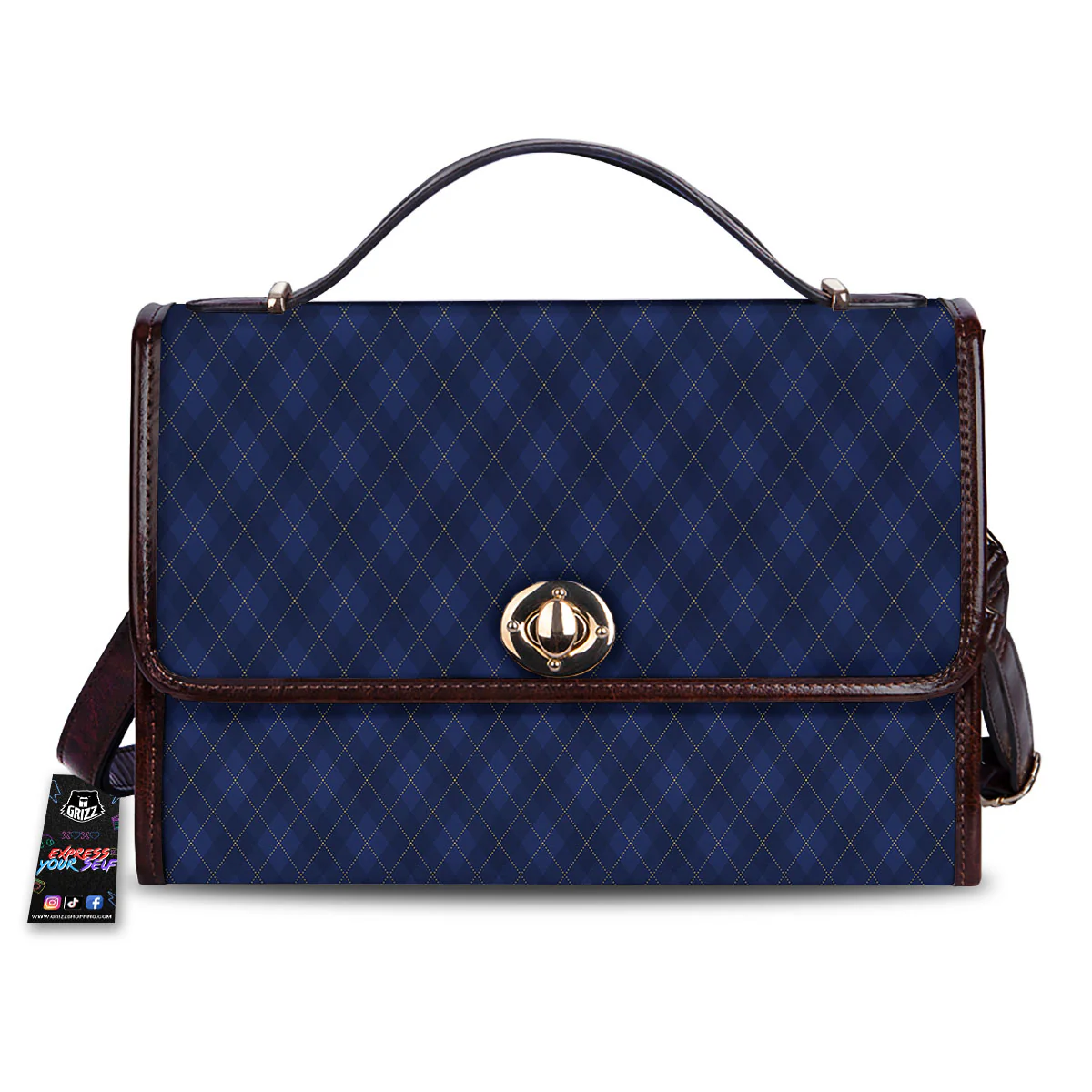 Argyle Navy Blue Print Pattern Women's Satchel Bag