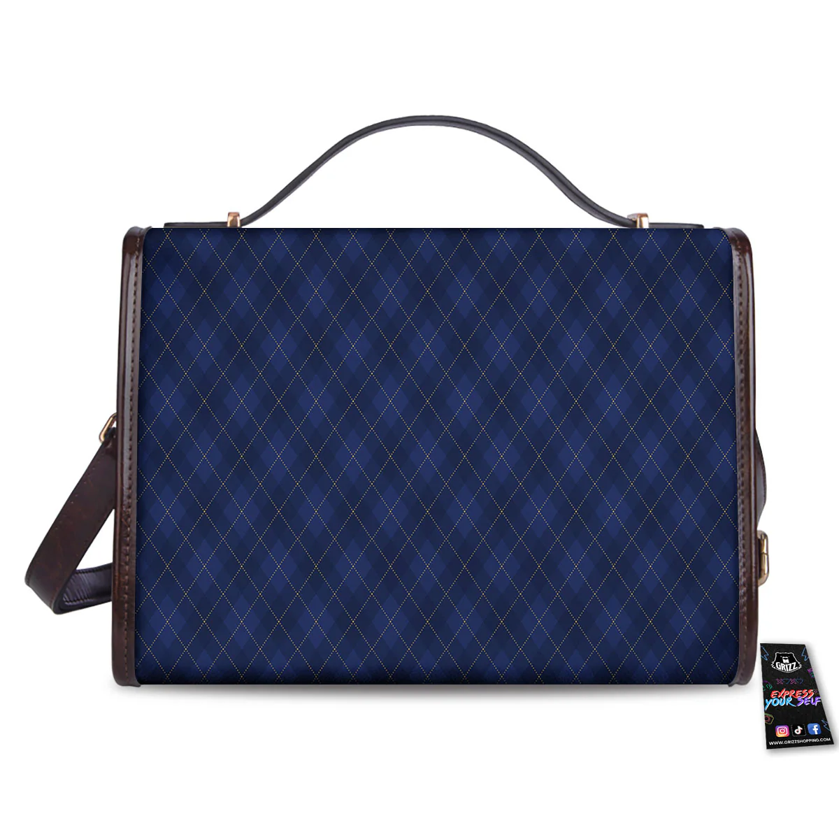 Argyle Navy Blue Print Pattern Women's Satchel Bag - Image 2