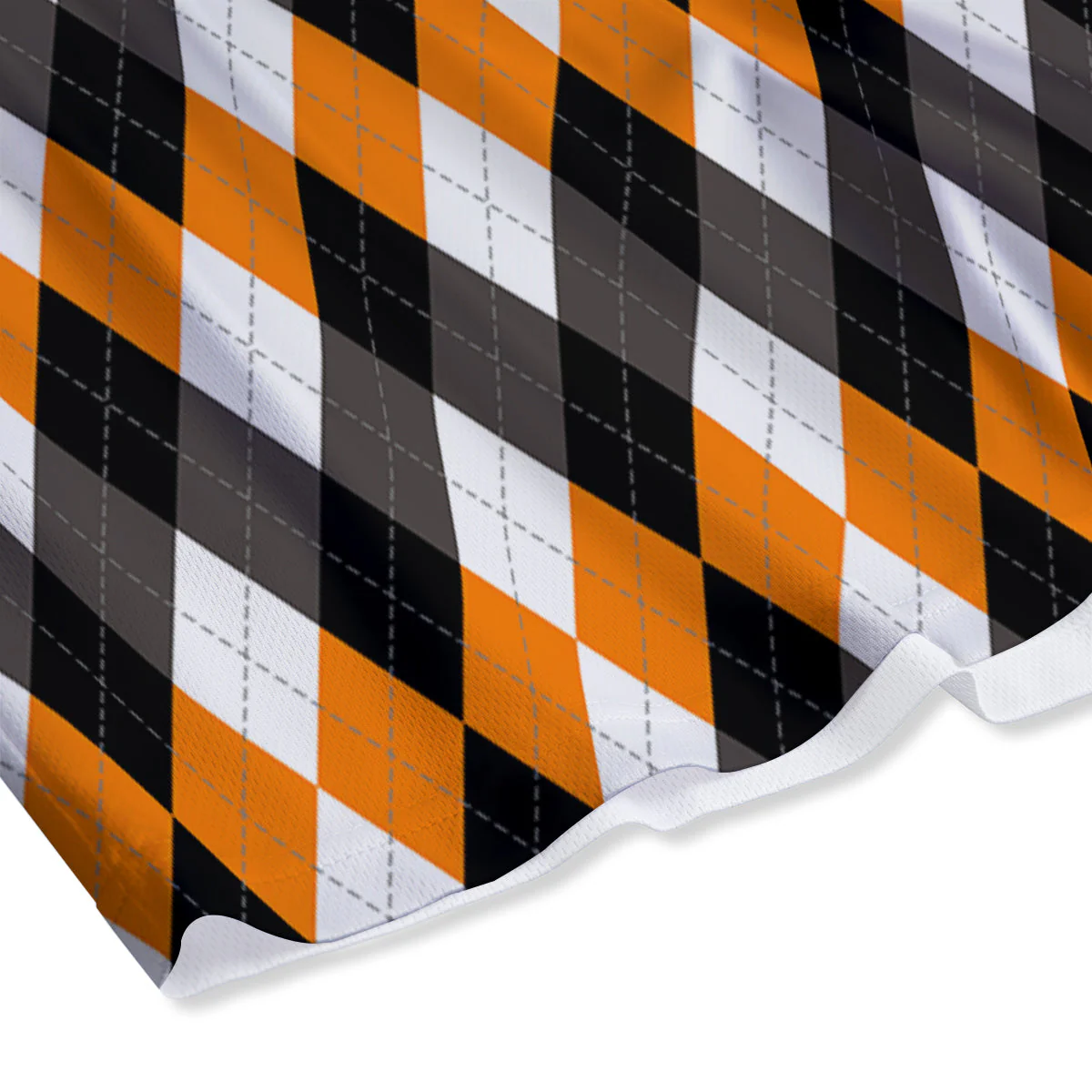Argyle Orange Black And White Print Pattern Mesh Shorts - Image 4