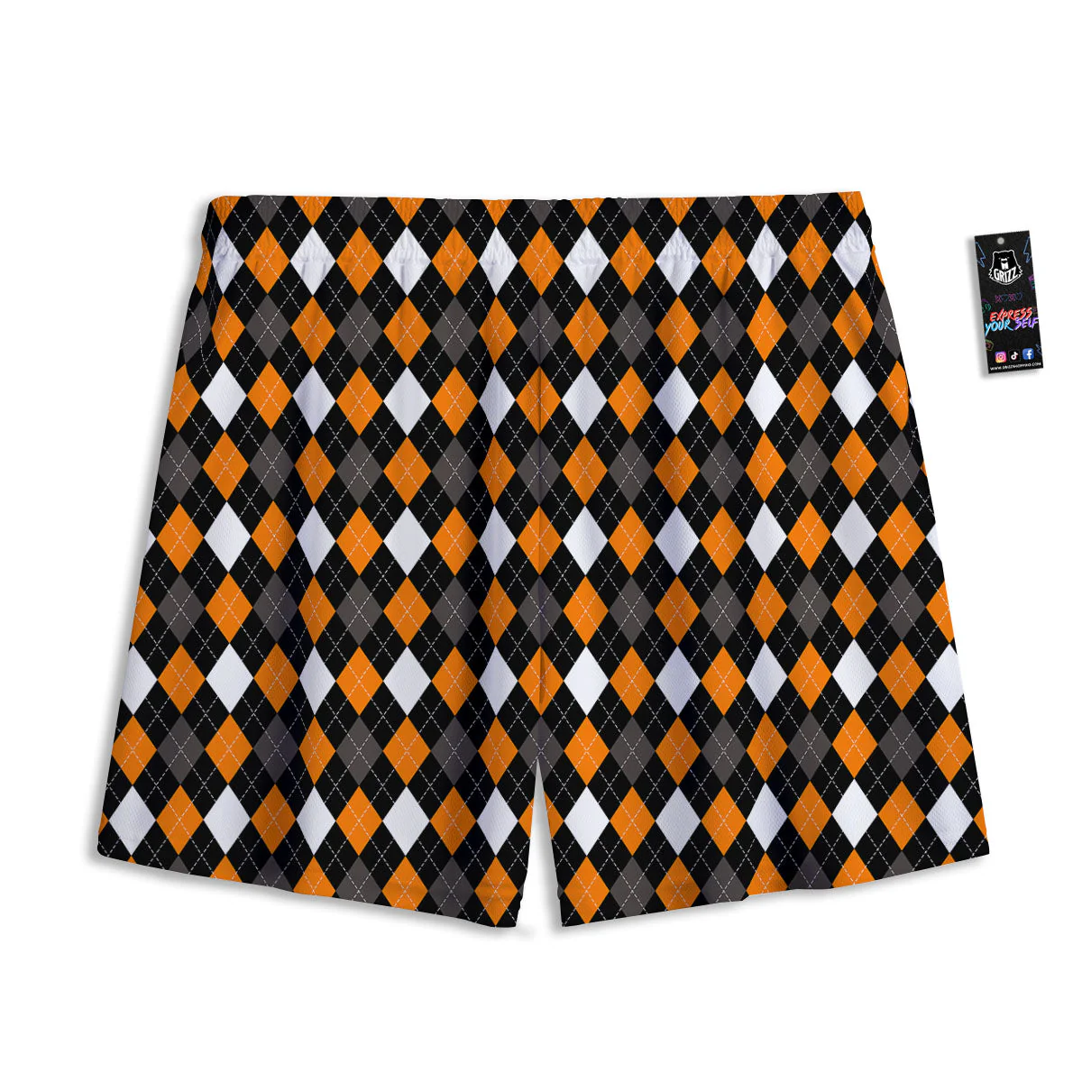 Argyle Orange Black Grey And White Print Mesh Shorts - Image 2