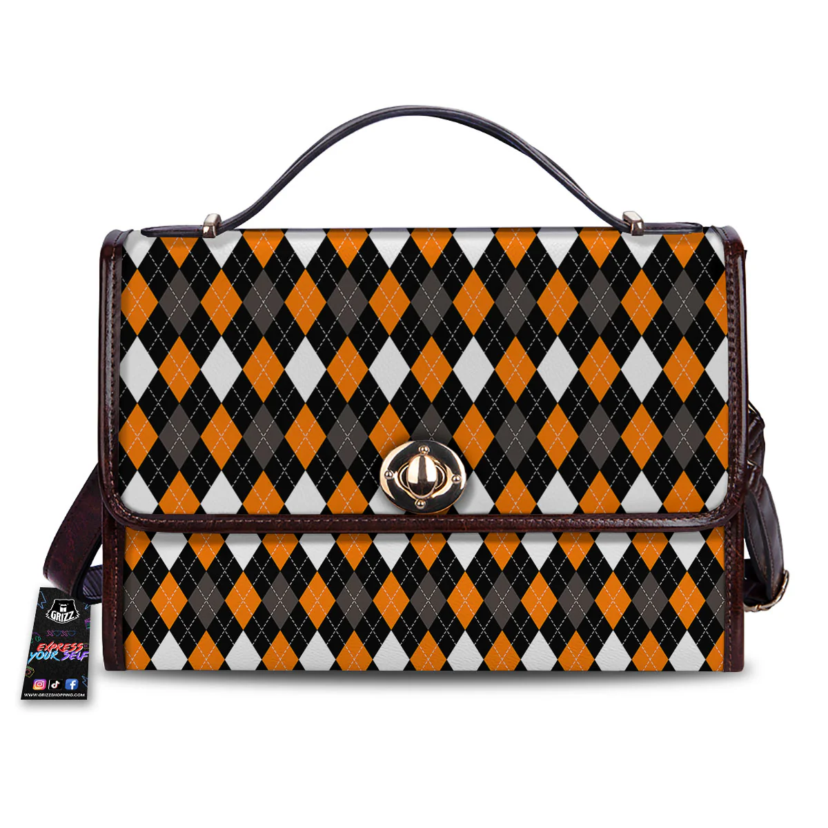 Argyle Orange Black Grey And White Print Women's Satchel Bag