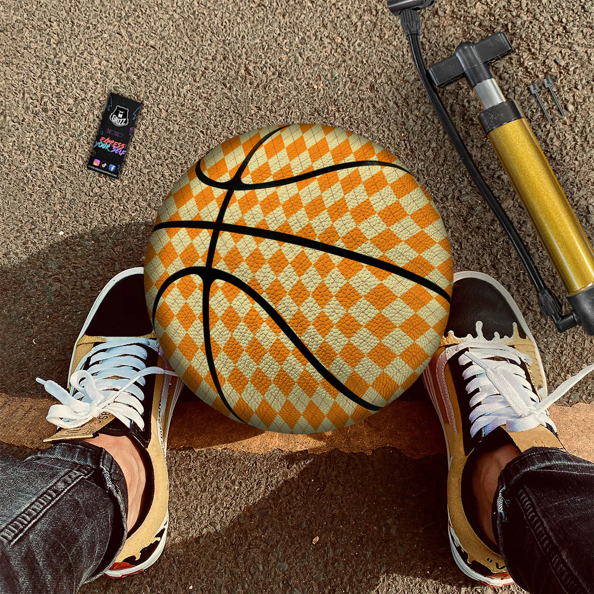 Argyle Orange Print Pattern Basketball - Image 2