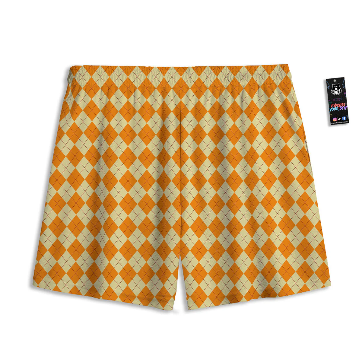 Argyle Orange Print Pattern Mesh Shorts - Image 2