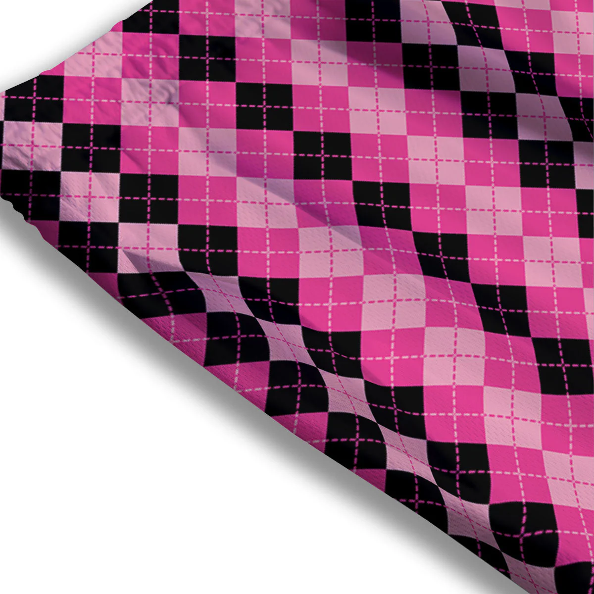 Argyle Pink And Black Print Pattern Mesh Shorts - Image 3