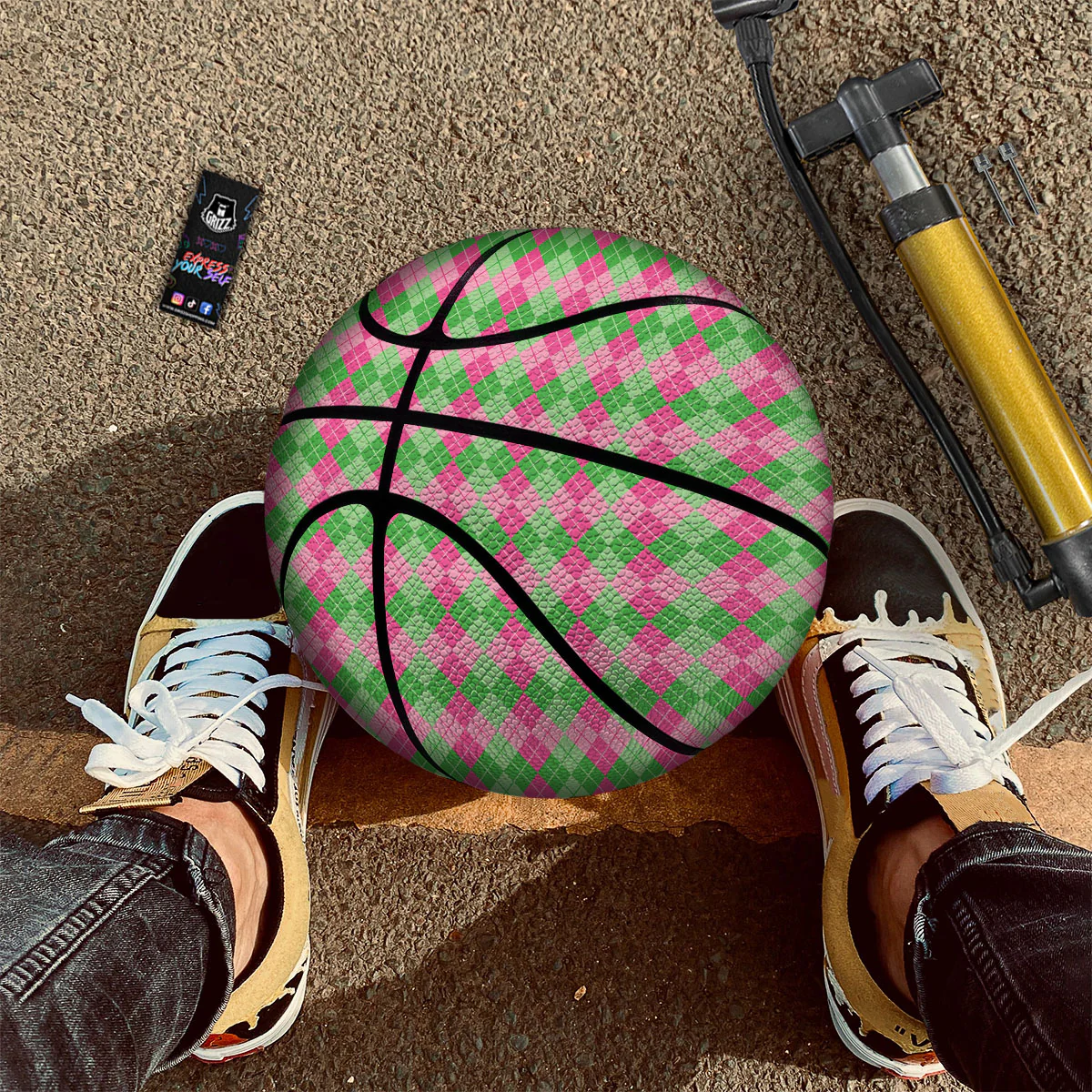 Argyle Pink And Green Print Pattern Basketball - Image 2