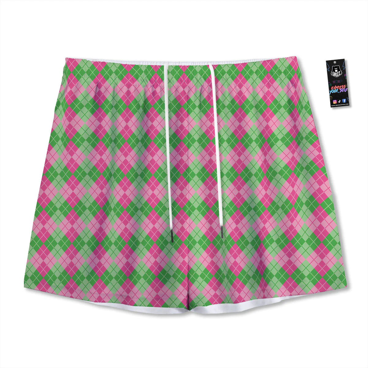Argyle Pink And Green Print Pattern Mesh Shorts