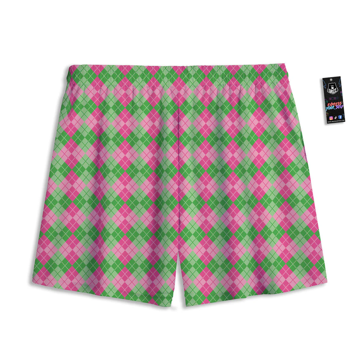 Argyle Pink And Green Print Pattern Mesh Shorts - Image 2