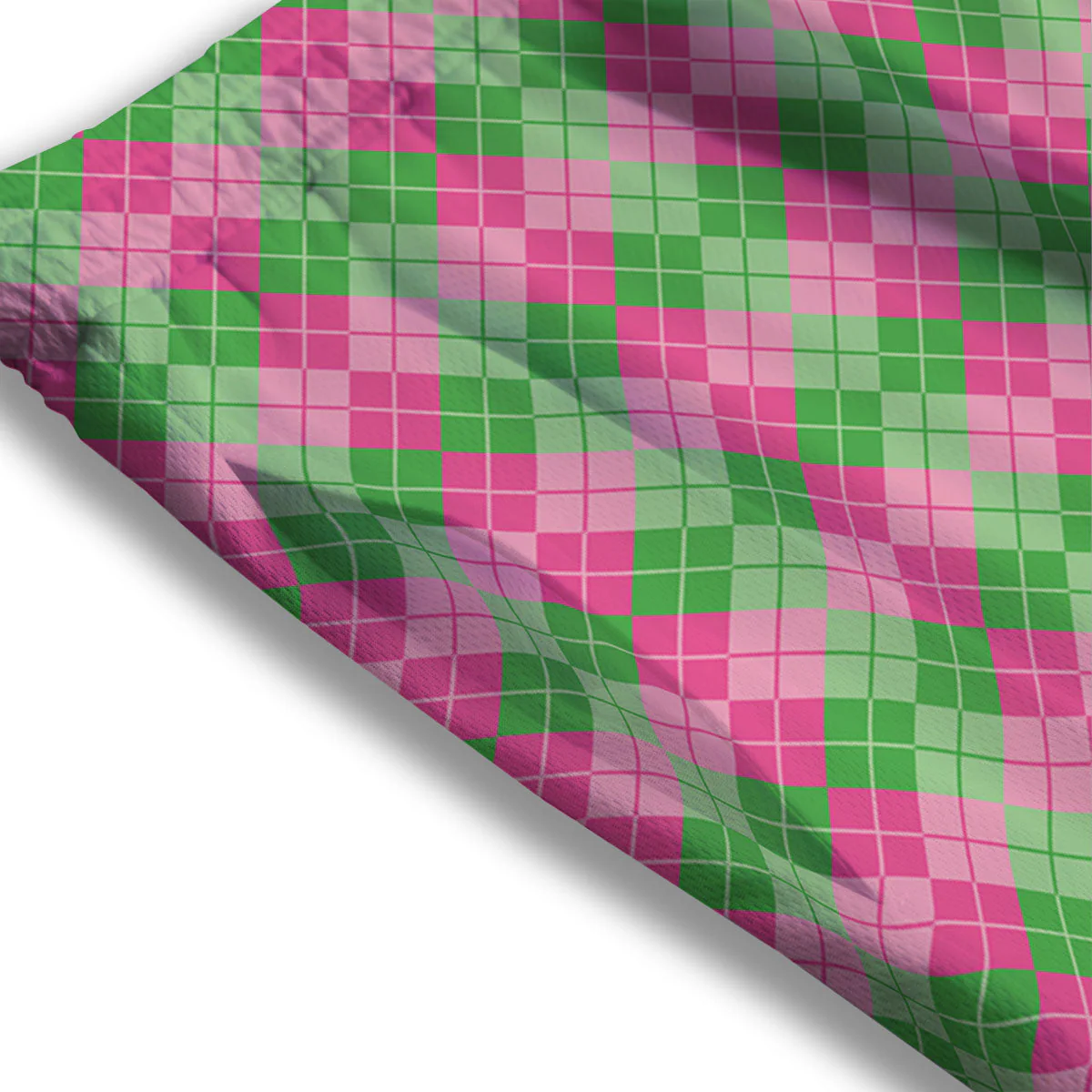 Argyle Pink And Green Print Pattern Mesh Shorts - Image 3
