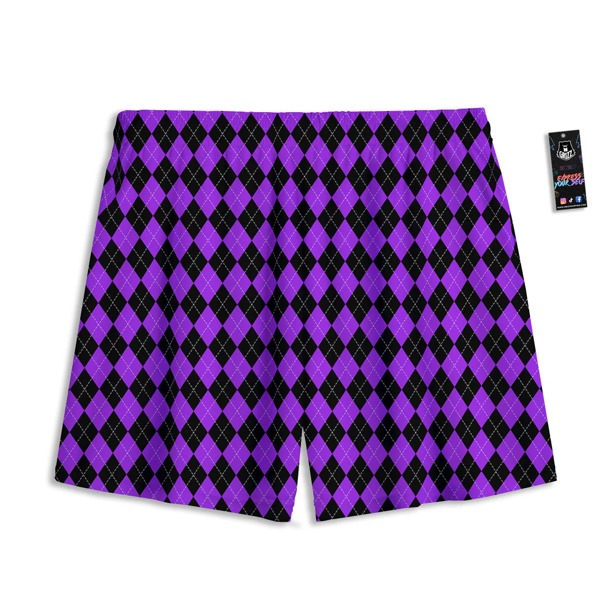 Argyle Purple And Black Print Pattern Mesh Shorts - Image 2