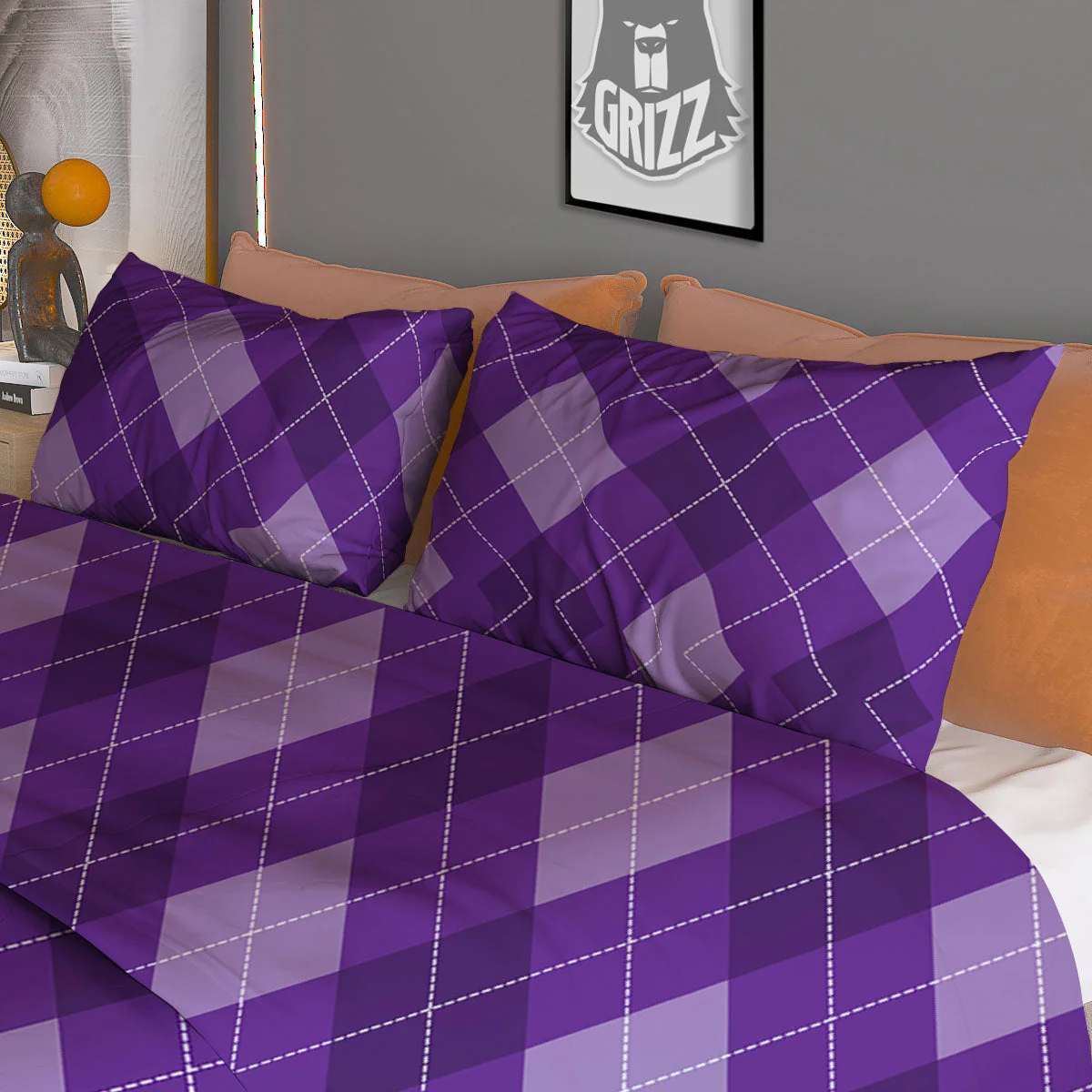 Argyle Purple Print Pattern Duvet Cover Bedding Set - Image 3