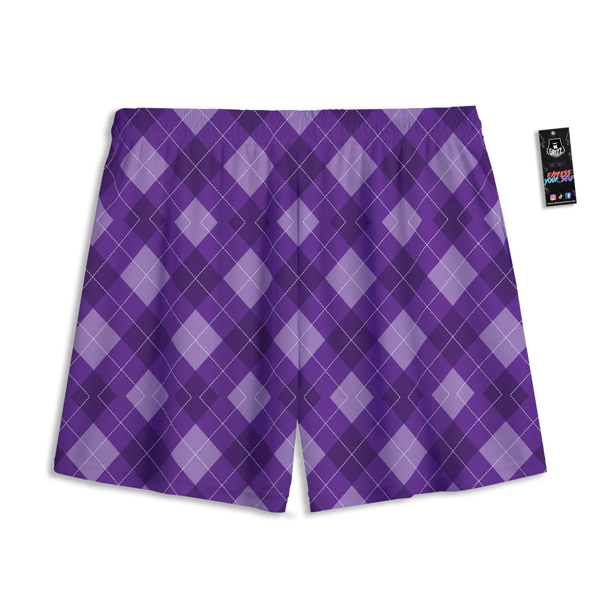Argyle Purple Print Pattern Mesh Shorts - Image 2