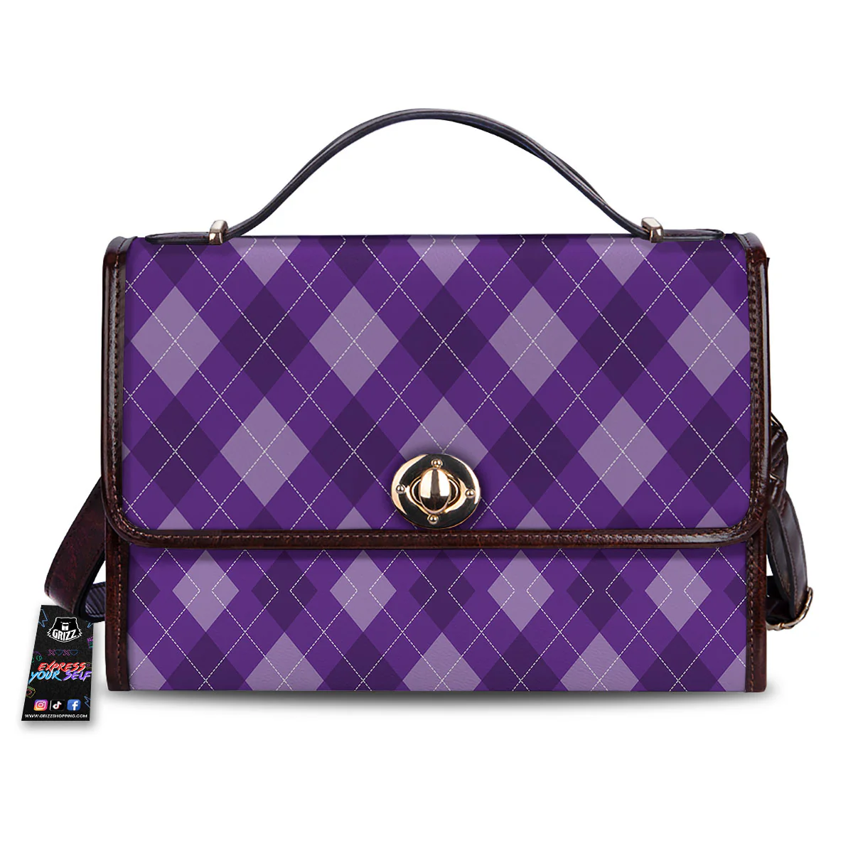 Argyle Purple Print Pattern Women's Satchel Bag