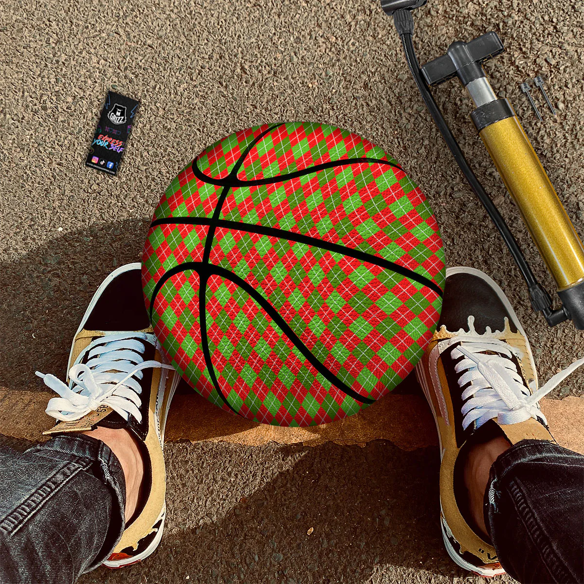 Argyle Red And Green Print Pattern Basketball - Image 2