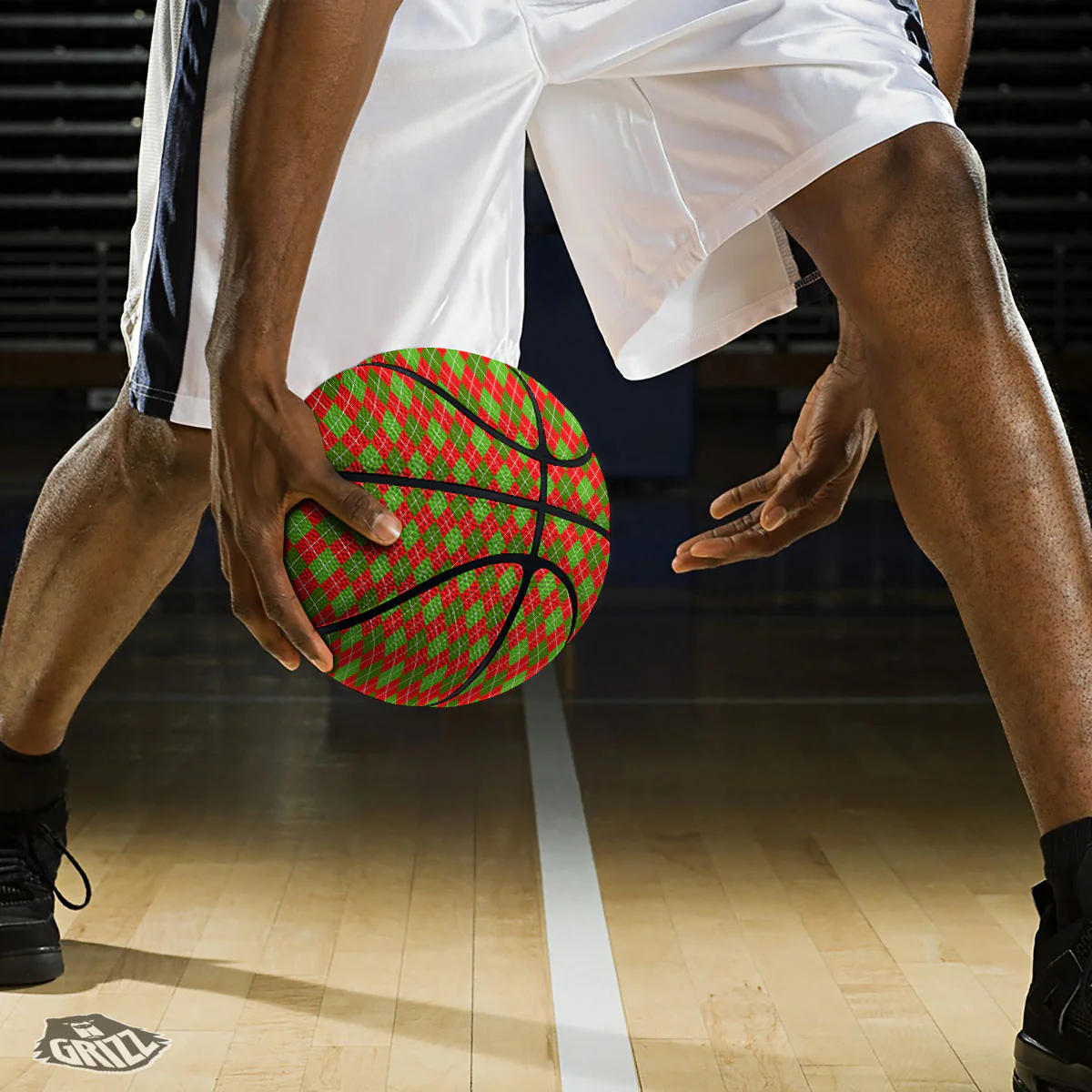 Argyle Red And Green Print Pattern Basketball - Image 3