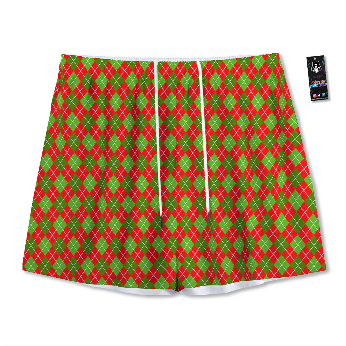 Argyle Red And Green Print Pattern Mesh Shorts